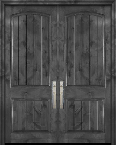 WDMA 64x96 Door (5ft4in by 8ft) Exterior Knotty Alder 96in Double Arch 2 Panel V-Grooved Estancia Alder Door 1