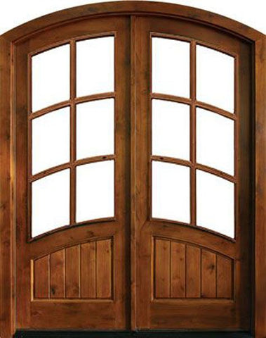 WDMA 64x96 Door (5ft4in by 8ft) Exterior Swing Knotty Alder Keowee Double Door/Arch Top 2-1/4 Thick 1