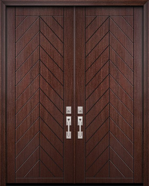 WDMA 64x96 Door (5ft4in by 8ft) Exterior Mahogany 96in Double Chevron Contemporary Door 1