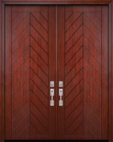 WDMA 64x96 Door (5ft4in by 8ft) Exterior Mahogany IMPACT | 96in Double Chevron Solid Contemporary Door 1