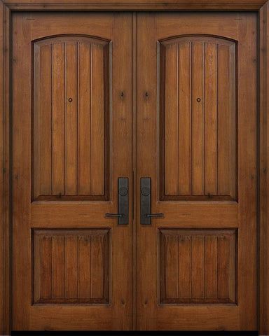 WDMA 64x96 Door (5ft4in by 8ft) Exterior Knotty Alder 96in Double 2 Panel Arch V-Groove Door 1