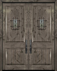 WDMA 64x96 Door (5ft4in by 8ft) Exterior Knotty Alder 96in Double 2 Panel V-Grooved Estancia Alder Door with Speakeasy 1