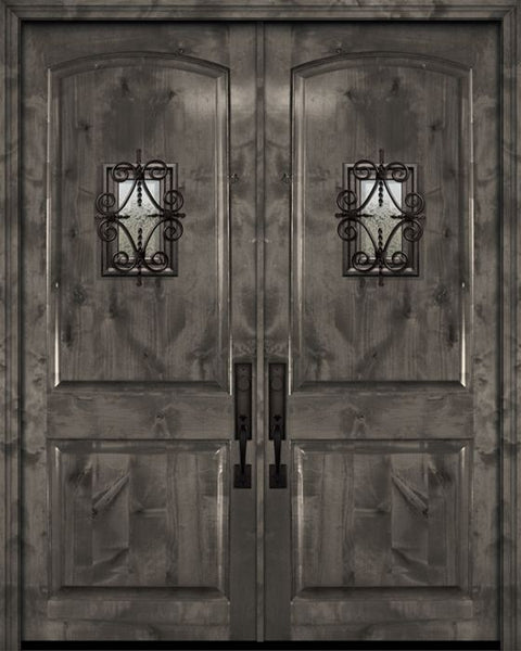 WDMA 64x96 Door (5ft4in by 8ft) Exterior Knotty Alder 96in Double Arch 2 Panel Estancia Alder Door with Speakeasy 1