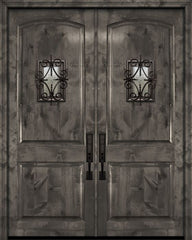 WDMA 64x96 Door (5ft4in by 8ft) Exterior Knotty Alder 96in Double Arch 2 Panel Estancia Alder Door with Speakeasy 1