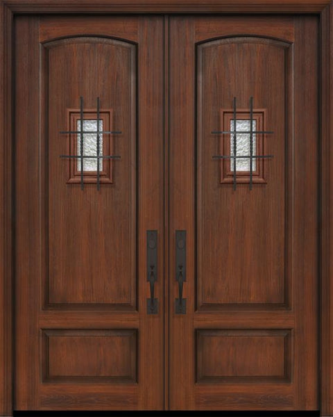 WDMA 64x96 Door (5ft4in by 8ft) Exterior Cherry 96in Double 2 Panel Arch or Knotty Alder Door with Speakeasy 1