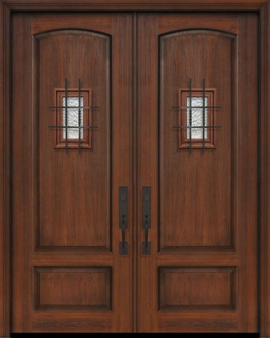 WDMA 64x96 Door (5ft4in by 8ft) Exterior Cherry 96in Double 2 Panel Arch or Knotty Alder Door with Speakeasy 1