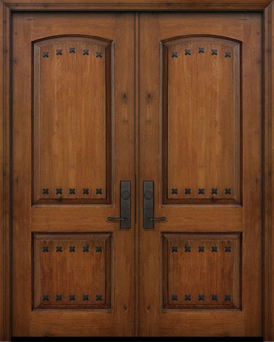 WDMA 64x96 Door (5ft4in by 8ft) Exterior Knotty Alder 96in Double 2 Panel Arch Door with Clavos 1