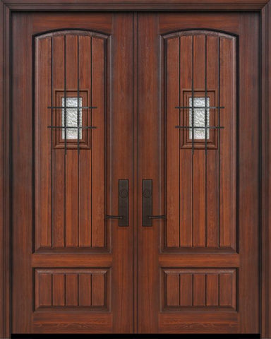 WDMA 64x96 Door (5ft4in by 8ft) Exterior Cherry IMPACT | 96in Double 2 Panel Arch V-Grooved or Knotty Alder Door with Speakeasy 1