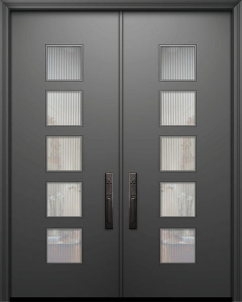 WDMA 64x96 Door (5ft4in by 8ft) Exterior Smooth 96in Double Venice Solid Contemporary Door w/Textured Glass 1