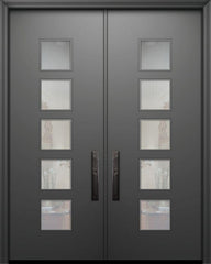 WDMA 64x96 Door (5ft4in by 8ft) Exterior Smooth 96in Double Venice Solid Contemporary Door w/Textured Glass 1