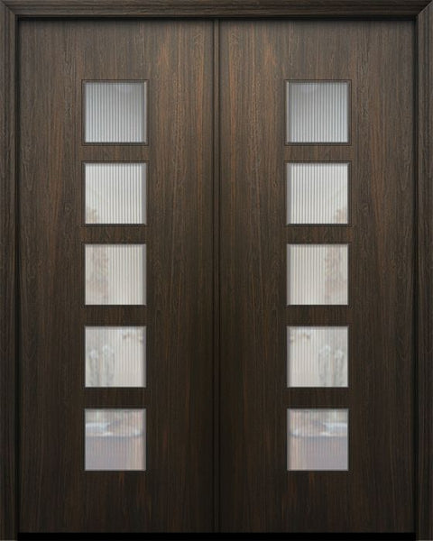 WDMA 64x96 Door (5ft4in by 8ft) Exterior Mahogany 96in Double Venice Solid Contemporary Door w/Textured Glass 1