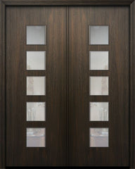 WDMA 64x96 Door (5ft4in by 8ft) Exterior Mahogany 96in Double Venice Solid Contemporary Door w/Textured Glass 1