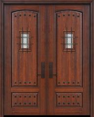 WDMA 64x96 Door (5ft4in by 8ft) Exterior Cherry 96in Double 2 Panel Arch or Knotty Alder Door with Speakeasy / Clavos 1