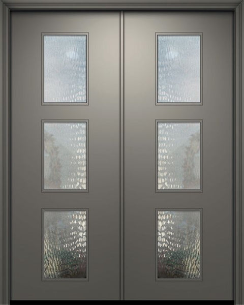 WDMA 64x96 Door (5ft4in by 8ft) Exterior Smooth 96in Double Newport Solid Contemporary Door w/Textured Glass 1