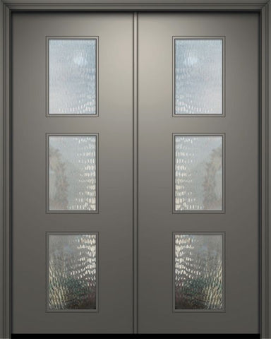 WDMA 64x96 Door (5ft4in by 8ft) Exterior Smooth 96in Double Newport Solid Contemporary Door w/Textured Glass 1