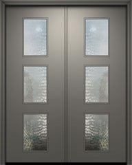 WDMA 64x96 Door (5ft4in by 8ft) Exterior Smooth 96in Double Newport Solid Contemporary Door w/Textured Glass 1