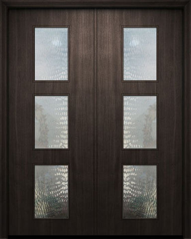 WDMA 64x96 Door (5ft4in by 8ft) Exterior Mahogany 96in Double Newport Solid Contemporary Door w/Textured Glass 1