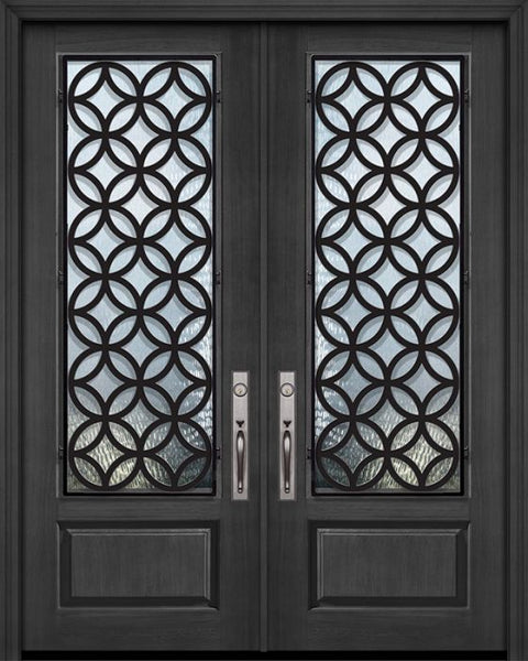 WDMA 64x96 Door (5ft4in by 8ft) Exterior Cherry 96in Double 1 Panel 3/4 Lite Eclectic Steel Grille Door 1