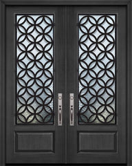 WDMA 64x96 Door (5ft4in by 8ft) Exterior Cherry 96in Double 1 Panel 3/4 Lite Eclectic Steel Grille Door 1