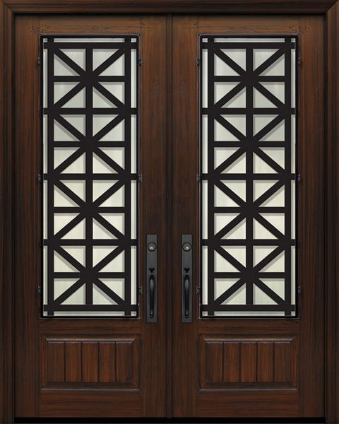 WDMA 64x96 Door (5ft4in by 8ft) Exterior Cherry 96in Double 1 Panel 3/4 Lite Contempo Steel Grille Door 1