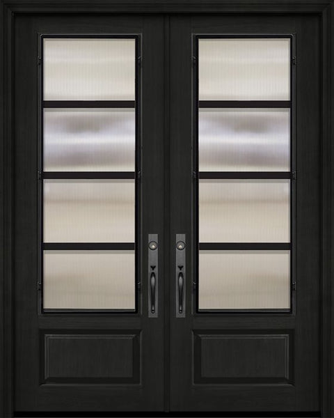 WDMA 64x96 Door (5ft4in by 8ft) Exterior Cherry 96in Double 1 Panel 3/4 Lite Urban Steel Grille Door 1