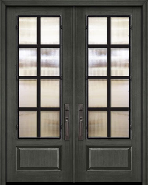 WDMA 64x96 Door (5ft4in by 8ft) Exterior Cherry 96in Double 1 Panel 3/4 Lite Minimal Steel Grille Door 1