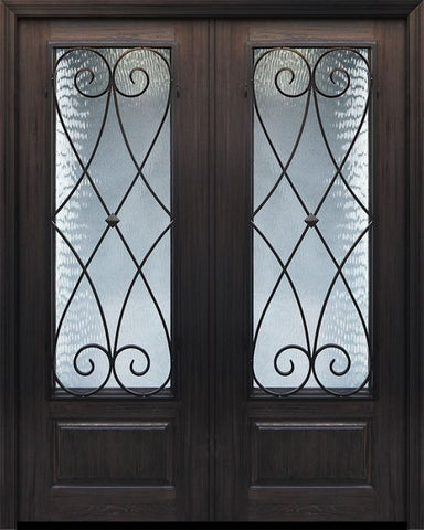 WDMA 64x96 Door (5ft4in by 8ft) Exterior Cherry 96in Double 1 Panel 3/4 Lite Charleston Door 1