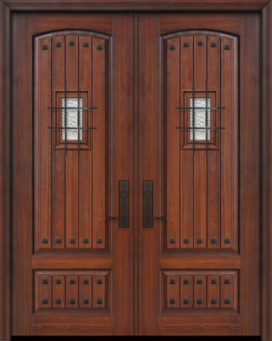 WDMA 64x96 Door (5ft4in by 8ft) Exterior Cherry IMPACT | 96in Double 2 Panel Arch V-Grooved or Knotty Alder Door with Speakeasy / Clavos 1