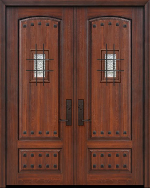 WDMA 64x96 Door (5ft4in by 8ft) Exterior Cherry IMPACT | 96in Double 2 Panel Arch or Knotty Alder Door with Speakeasy / Clavos 1
