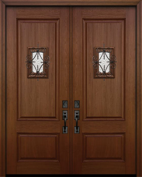 WDMA 64x96 Door (5ft4in by 8ft) Exterior Mahogany 96in Double 2 Panel Square Door with Speakeasy 1