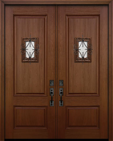 WDMA 64x96 Door (5ft4in by 8ft) Exterior Mahogany 96in Double 2 Panel Square Door with Speakeasy 1