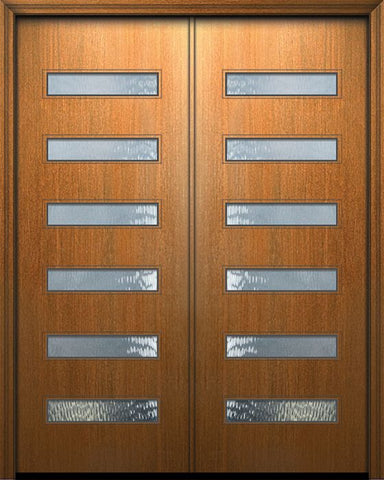 WDMA 64x96 Door (5ft4in by 8ft) Exterior Mahogany 96in Double Beverly Solid Contemporary Door w/Textured Glass 1