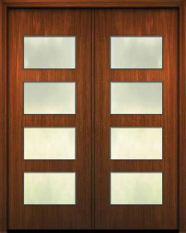 WDMA 64x96 Door (5ft4in by 8ft) Exterior Mahogany 96in Double Santa Monica Solid Contemporary Door w/Textured Glass 1