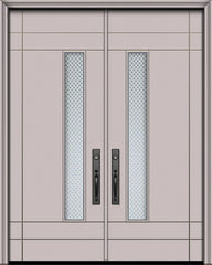 WDMA 64x96 Door (5ft4in by 8ft) Exterior Smooth 96in Double Santa Barbara Solid Contemporary Door w/Metal Grid 1