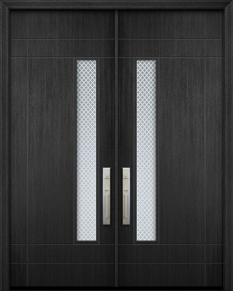 WDMA 64x96 Door (5ft4in by 8ft) Exterior Mahogany 96in Double Santa Barbara Solid Contemporary Door w/Metal Grid 1