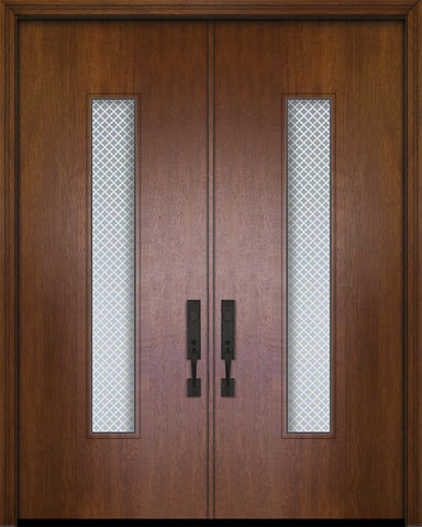 WDMA 64x96 Door (5ft4in by 8ft) Exterior Mahogany 96in Double Malibu Solid Contemporary Door w/Metal Grid 1