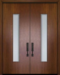 WDMA 64x96 Door (5ft4in by 8ft) Exterior Mahogany 96in Double Malibu Solid Contemporary Door w/Metal Grid 1