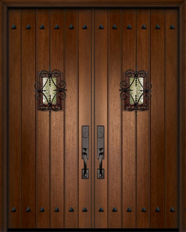 WDMA 64x96 Door (5ft4in by 8ft) Exterior Mahogany IMPACT | 96in Double Plank Door with Speakeasy / Clavos 1