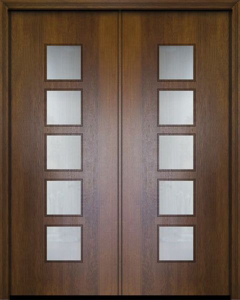 WDMA 64x96 Door (5ft4in by 8ft) Exterior Mahogany 96in Double Venice Contemporary Door w/Textured Glass 1