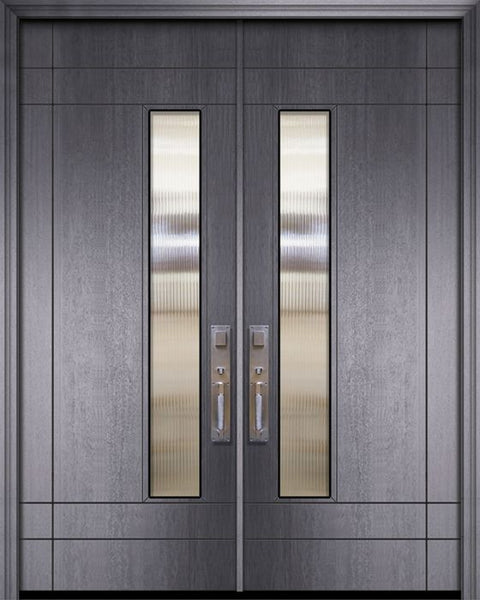 WDMA 64x96 Door (5ft4in by 8ft) Exterior Mahogany 96in Double Santa Barbara Contemporary Door w/Textured Glass 1