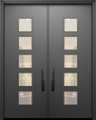 WDMA 64x96 Door (5ft4in by 8ft) Exterior Smooth 96in Double Venice Solid Contemporary Door w/Metal Grid 1