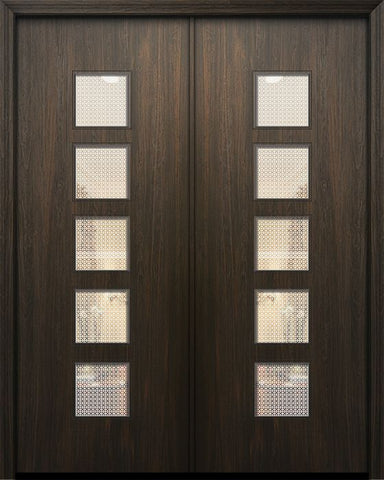 WDMA 64x96 Door (5ft4in by 8ft) Exterior Mahogany 96in Double Venice Solid Contemporary Door w/Metal Grid 1