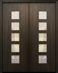 WDMA 64x96 Door (5ft4in by 8ft) Exterior Mahogany 96in Double Venice Solid Contemporary Door w/Metal Grid 1
