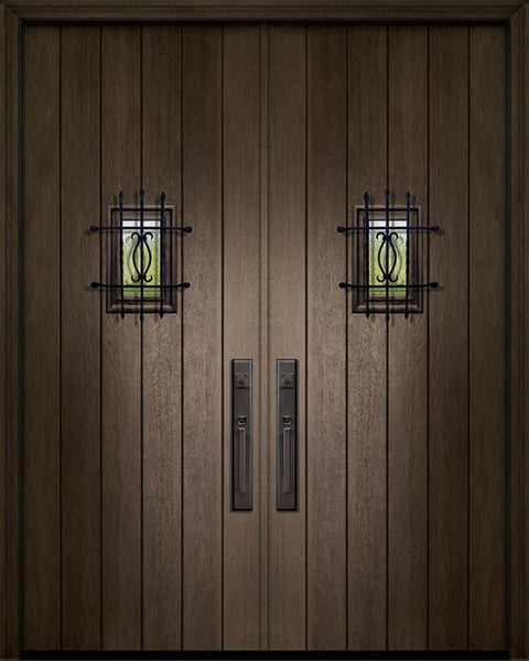 WDMA 64x96 Door (5ft4in by 8ft) Exterior Mahogany 96in Double Plank Door with Speakeasy 1