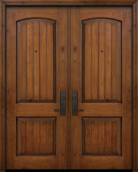 WDMA 64x96 Door (5ft4in by 8ft) Exterior Knotty Alder IMPACT | 96in Double 2 Panel Arch V-Groove Door 1