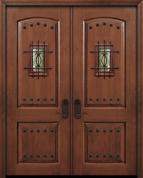 WDMA 64x96 Door (5ft4in by 8ft) Exterior Knotty Alder 96in Double 2 Panel Arch Door with Speakeasy / Clavos 1