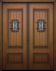 WDMA 64x96 Door (5ft4in by 8ft) Exterior Mahogany IMPACT | 96in Double 2 Panel Square V-Grooved Door with Speakeasy 1