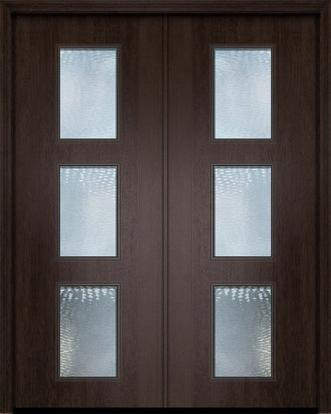 WDMA 64x96 Door (5ft4in by 8ft) Exterior Mahogany 96in Double Newport Contemporary Door w/Textured Glass 1