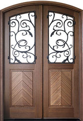 WDMA 64x96 Door (5ft4in by 8ft) Exterior Swing Mahogany Manchester Double Door/Arch Top w Iron #3 1