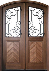 WDMA 64x96 Door (5ft4in by 8ft) Exterior Swing Mahogany Manchester Double Door/Arch Top w Iron #2 1